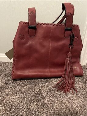 Elliott Lucca Burgundy Leather Tassel Tote